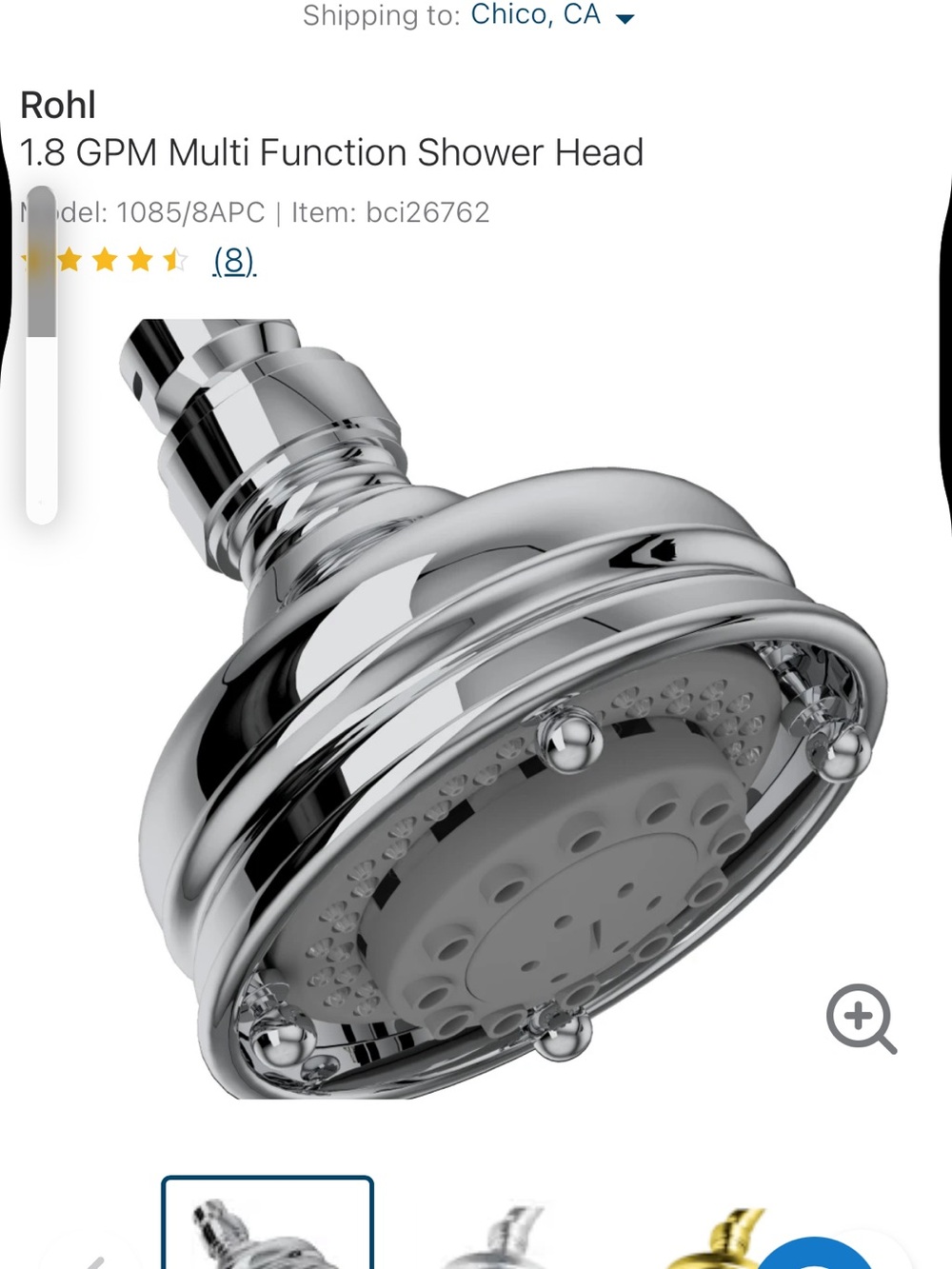 ROHL Santena 1.8 GPM Multi-Function Chrome Shower Head and Arm.